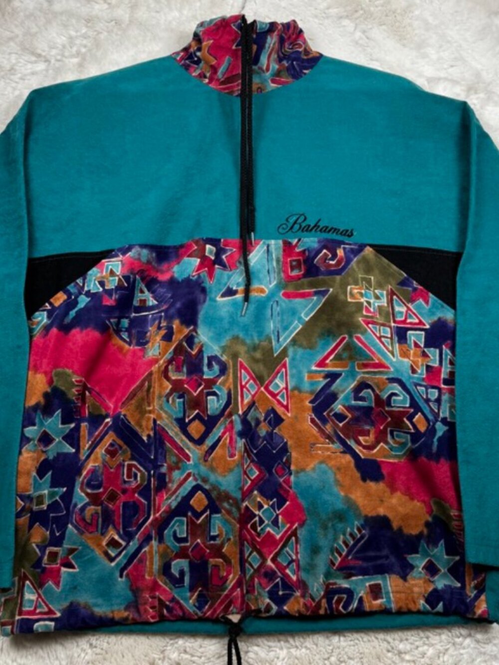 Vintage Bahamas Pullover Size S/M Sun Triangle Retro 90s Colorblock Geometric